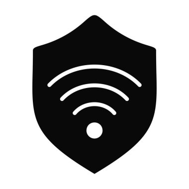 Wi-Fi vektör ikonunu koru. Özel ağ. Kablosuz ağ sembollü kalkan. Güvenlik işareti. Web sitenizin tasarımı için grafik sembolü, logo, uygulama, UI