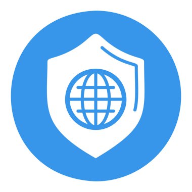 Küresel kalkan vektör simgesi. Güvenlik işareti. Web sitenizin tasarımı için grafik sembolü, logo, uygulama, UI