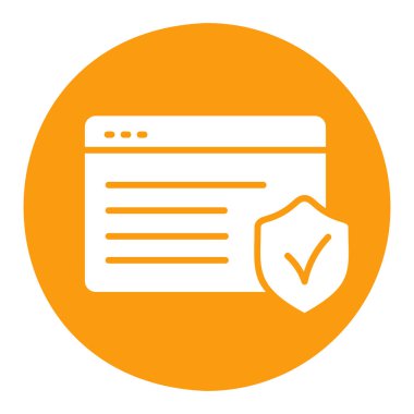 İnternet güvenlik vektör simgesi. Koruyucu kalkanlı web sayfası. Güvenlik işareti. Web sitenizin tasarımı için grafik sembolü, logo, uygulama, UI