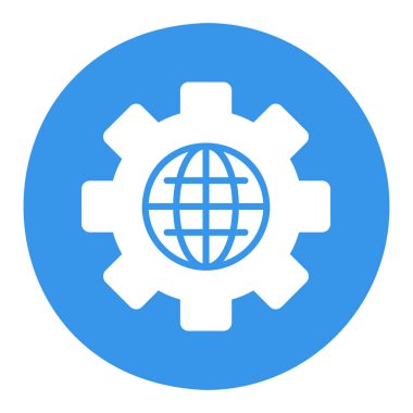Vites vektör ikonlu dünya. Dünya mekanizma sembolü. Küresel mühendislik ekip çalışması. Güvenlik işareti. Web sitenizin tasarımı için grafik sembolü, logo, uygulama, UI