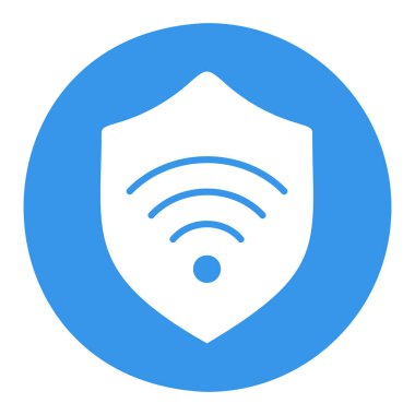 Wi-Fi vektör ikonunu koru. Özel ağ. Kablosuz ağ sembollü kalkan. Güvenlik işareti. Web sitenizin tasarımı için grafik sembolü, logo, uygulama, UI