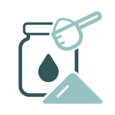 Süt tozu konserve ve kaşık vektör simgesi. Süt ürünleri tabelası. Yemek pişirme web sitesi ve uygulama tasarımı, logo, uygulama, UI için grafik sembolü