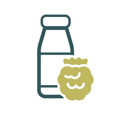 Ahududu vektör ikonlu, içilebilir yoğurt şişesi. Süt ürünleri tabelası. Yemek pişirme web sitesi ve uygulama tasarımı, logo, uygulama, UI için grafik sembolü