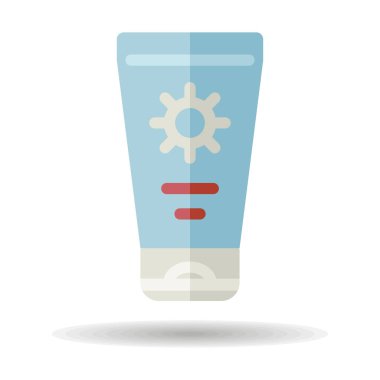 Tüp vektör izole edilmiş güneş kremi. Yaz tabelası. Seyahat ve turizm web sitesi ve uygulama tasarımı, logo, uygulama, UI için grafik sembolü