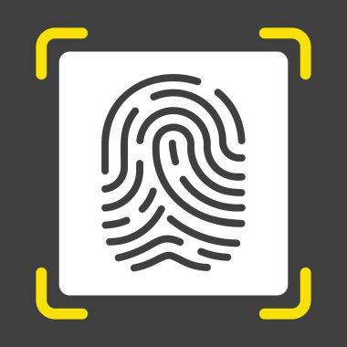 Koyu arkaplanda parmak tarama vektör simgesi. Parmak izi tarama teknolojisi konsepti. Tanımlama sistemi taranıyor. Güvenlik işareti. Web sitenizin tasarımı için grafik sembolü, logo, uygulama, UI