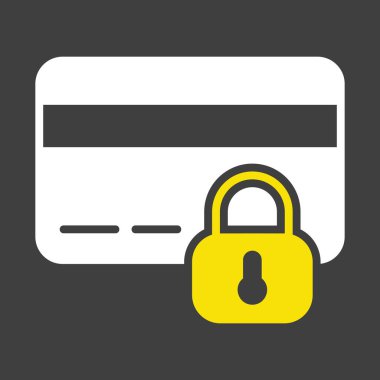 Karanlık arka planda kilit vektör simgesi olan kredi kartı. Kilitli banka kartı sembolü. Güvenlik işareti. Web sitenizin tasarımı için grafik sembolü, logo, uygulama, UI