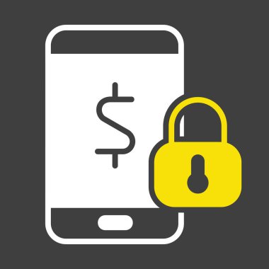 Karanlık arka planda mobil bankacılık vektör simgesi. Para biriktir. İnternet bankacılığı sembolü. Para güvenliği. Güvenlik işareti. Web sitenizin tasarımı için grafik sembolü, logo, uygulama, UI