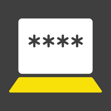 Koyu arkaplandaki dizüstü bilgisayar ve vektör simgesini kilitle. Kullanıcı yetki notu sembolü. İnternet koruma alarmı. Web sitenizin tasarımı için grafik sembolü, logo, uygulama, UI