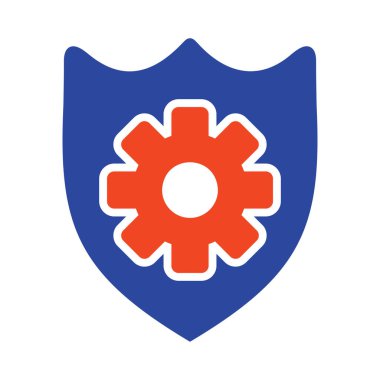 Kalkan ve vites vektör simgesi. Kalkan koruma sembolü. Güvenlik işareti. Web sitenizin tasarımı için grafik sembolü, logo, uygulama, UI