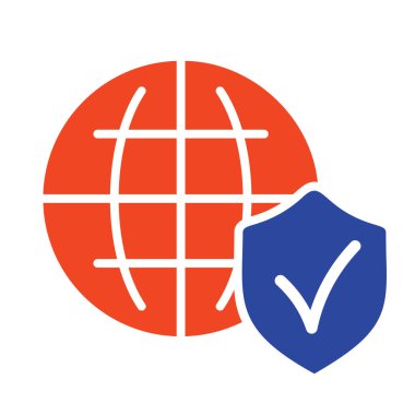 Küresel kalkan vektör simgesi. Güvenlik işareti. Web sitenizin tasarımı için grafik sembolü, logo, uygulama, UI