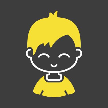 Erkek karakter koyu arkaplandaki avatar vektör simgesiyle yüzleşir. Avatar karakter portresi işaretleri. Web sitenizin tasarımı için grafik sembolü, logo, uygulama, UI