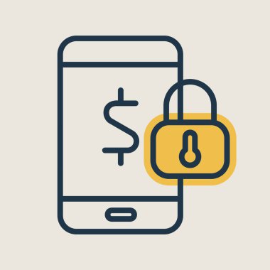 Mobil bankacılık vektör simgesi. Para biriktir. İnternet bankacılığı sembolü. Para güvenliği. Güvenlik işareti. Web sitenizin tasarımı için grafik sembolü, logo, uygulama, UI