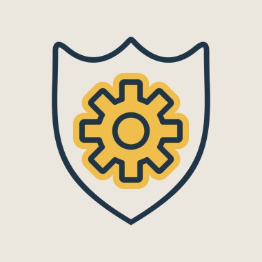 Kalkan ve vites vektör simgesi. Kalkan koruma sembolü. Güvenlik işareti. Web sitenizin tasarımı için grafik sembolü, logo, uygulama, UI