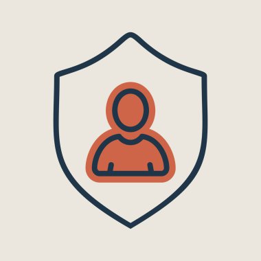Gizlilik vektör simgesi. Siluet sembollü kalkan. Kişisel koruma işareti. Kimlik doğrulama güvenlik simgesi. Web sitenizin tasarımı için grafik sembolü, logo, uygulama, UI