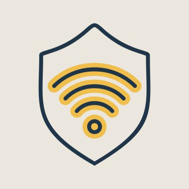 Wi-Fi vektör ikonunu koru. Özel ağ. Kablosuz ağ sembollü kalkan. Güvenlik işareti. Web sitenizin tasarımı için grafik sembolü, logo, uygulama, UI