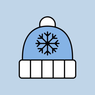 Kar tanesi ve ponpon taşıyıcı izole edilmiş ikonlu kış şapkası. Kış işareti. Seyahat ve turizm web sitesi ve uygulama tasarımı, logo, uygulama, UI için grafik sembolü