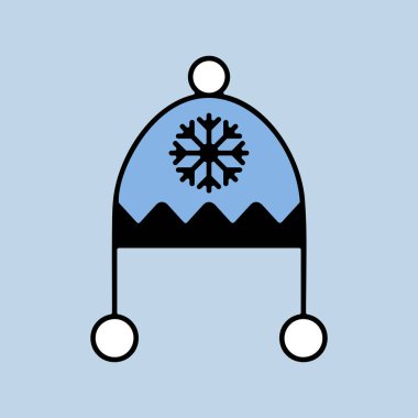 Kar tanesi ve ponpon taşıyıcı izole edilmiş ikonlu kış şapkası. Kış işareti. Seyahat ve turizm web sitesi ve uygulama tasarımı, logo, uygulama, UI için grafik sembolü