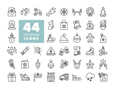 Mutlu Noel ikonu kümesi vektörü. Kış işareti. Olay ve tatil web sitesi için grafik sembolü ve uygulama tasarımı, logo, uygulama, UI