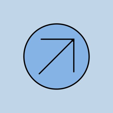 Sağ üst vektör izole edilmiş ok. Navigasyon işareti. Seyahat ve turizm web sitesi ve uygulama tasarımı, logo, uygulama, UI için grafik sembolü