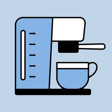 Ev, restoran, kafe ya da ofis için bardak vektör ikonlu kahve makinesi. Elektrikli mutfak aletleri. Yemek pişirme sitesi tasarımı ve logosu için grafik sembolü