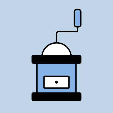 Klasik kahve öğütücüsü, ahşap kutu vektör ikonunda. Mutfak aletleri. Yemek pişirme web sitesi tasarımı, logo, uygulama, UI için grafik sembolü