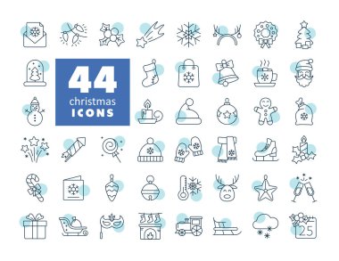 Mutlu Noel ikonu kümesi vektörü. Kış işareti. Olay ve tatil web sitesi için grafik sembolü ve uygulama tasarımı, logo, uygulama, UI