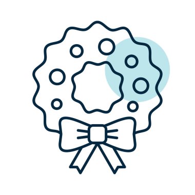 Kırmızı böğürtlenli Noel çelengi, yeşil yapraklar ve büyük bir kırmızı yay vektör ikonu. Kış işareti. Olay ve tatil web sitesi için grafik sembolü ve uygulama tasarımı, logo, uygulama, UI