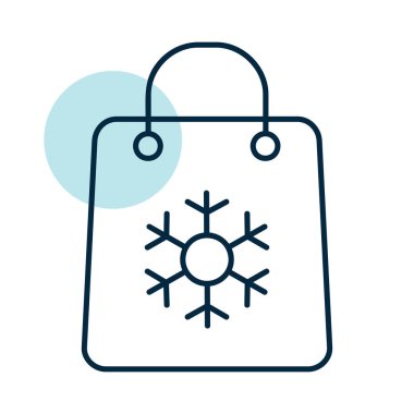 Kış alışveriş torbası vektör simgesi. Kış işareti. Olay ve tatil web sitesi için grafik sembolü ve uygulama tasarımı, logo, uygulama, UI