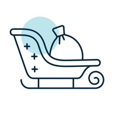 Çuval hediyeli Noel Baba kızağı vektör ikonu. Kış işareti. Olay ve tatil web sitesi için grafik sembolü ve uygulama tasarımı, logo, uygulama, UI