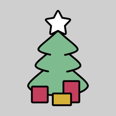 Noel ağacı ve hediye vektör ikonu. Kış işareti. Olay ve tatil web sitesi için grafik sembolü ve uygulama tasarımı, logo, uygulama, UI