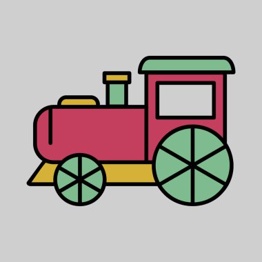 Klasik buhar lokomotif vektör simgesi. Çocuk demiryolu taşıma tabelası. Olay ve tatil web sitesi için grafik sembolü ve uygulama tasarımı, logo, uygulama, UI