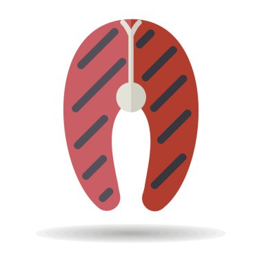 Somon eti vektör simgesi. Barbekü ve bbq ızgara tabelası. Yemek pişirme web sitesi ve uygulama tasarımı, logo, uygulama, UI için grafik sembolü