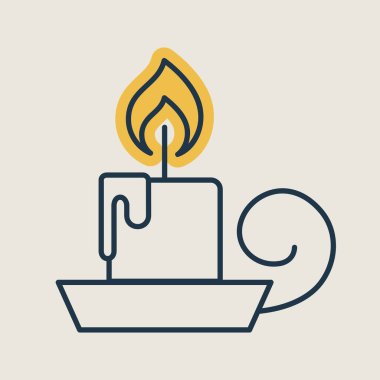 Bir kase vektör ikonunda yanan mum. Kış işareti. Olay ve tatil web sitesi için grafik sembolü ve uygulama tasarımı, logo, uygulama, UI