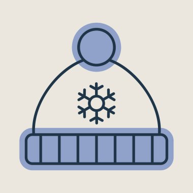 Kar taneli ve ponpon ikonlu şapka. Kış işareti. Olay ve tatil web sitesi için grafik sembolü ve uygulama tasarımı, logo, uygulama, UI