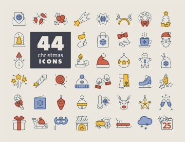 Mutlu Noel ikonu kümesi vektörü. Kış işareti. Olay ve tatil web sitesi için grafik sembolü ve uygulama tasarımı, logo, uygulama, UI