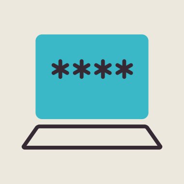 Şifreli dizüstü bilgisayar ve vektör simgesini kilitle. Kullanıcı yetki notu sembolü. İnternet koruma alarmı. Güvenlik işareti. Web sitenizin tasarımı için grafik sembolü, logo, uygulama, UI