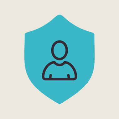 Gizlilik vektör simgesi. Siluet sembollü kalkan. Kişisel koruma işareti. Kimlik doğrulama güvenlik simgesi. Web sitenizin tasarımı için grafik sembolü, logo, uygulama, UI