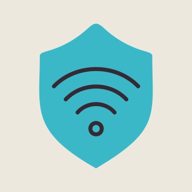 Wi-Fi vektör ikonunu koru. Özel ağ. Kablosuz ağ sembollü kalkan. Güvenlik işareti. Web sitenizin tasarımı için grafik sembolü, logo, uygulama, UI