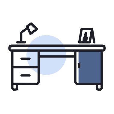 Work desk with lamp vector icon. Graph symbol for furniture, web site and apps design, logo, app, UI clipart