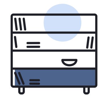 Belge depolama vektör simgesini düzenlemek için dizinleri ve rafları olan ofis dolabı. Mobilya, web sitesi ve uygulama tasarımı için grafik sembolü, logo, uygulama, UI