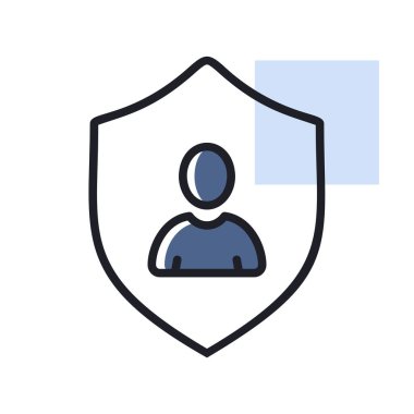 Gizlilik vektör simgesi. Siluet sembollü kalkan. Kişisel koruma işareti. Kimlik doğrulama güvenlik simgesi. Web sitenizin tasarımı için grafik sembolü, logo, uygulama, UI