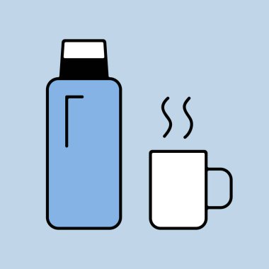 Termos şişe vektör ikonu izole edildi. Kamp ve yürüyüş işareti. Seyahat ve turizm web sitesi ve uygulama tasarımı, logo, uygulama, UI için grafik sembolü