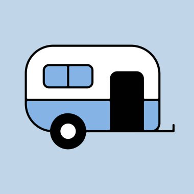 Karavan taşıyıcı ikonu izole edildi. Kamp tabelası. Seyahat ve turizm web sitesi ve uygulama tasarımı, logo, uygulama, UI için grafik sembolü