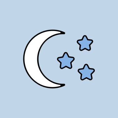 Ay ve yıldız vektörü ikonu izole etti. Kamp ve yürüyüş işareti. Seyahat ve turizm web sitesi ve uygulama tasarımı, logo, uygulama, UI için grafik sembolü