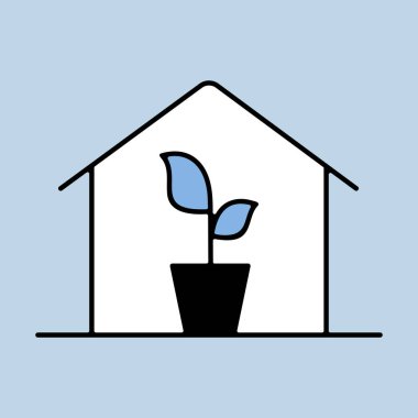 Vektör ikonu içinde fideleri olan bir sera. Tarım, bahçe ve bitkiler için grafik sembolü Web sitesi ve uygulama tasarımı, logo, uygulama, UI