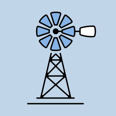 Rüzgar pompası ikonu izole edildi. Tarım işareti. Web sitenizin tasarımı için grafik sembolü, logo, uygulama, UI. Vektör illüstrasyonu, EPS10.