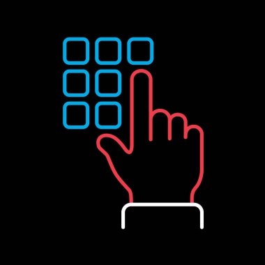 El parmağı siyah arkaplan simgesine şifre giriyor. Şifre ve kilidi aç. Güvenlik işareti. Web sitenizin tasarımı için grafik sembolü, logo, uygulama, UI