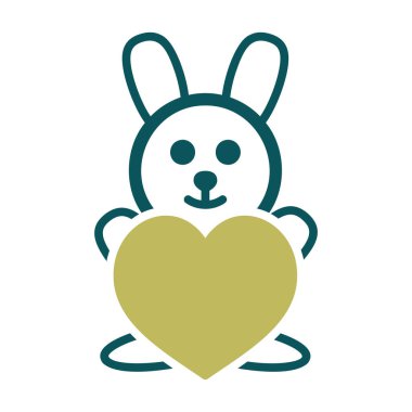 Cute plush rabbit with heart icon. Valentine day symbol. Vector illustration, romance elements. Sticker, patch, badge, card for marriage, wedding