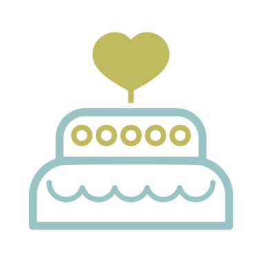 Wedding cake dessert with heart icon. Valentines day symbol. Vector illustration, romance elements. Sticker, patch, badge, card for marriage