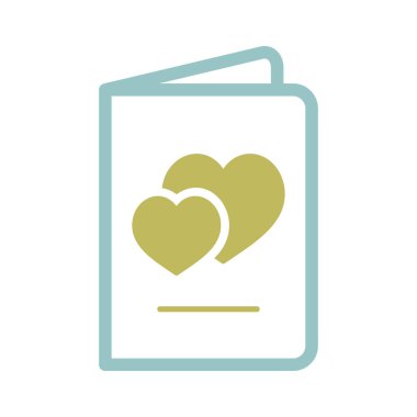 Greeting card with hearts icon. Valentine day symbol. Vector illustration, romance elements. Sticker, patch, badge, card for marriage, wedding